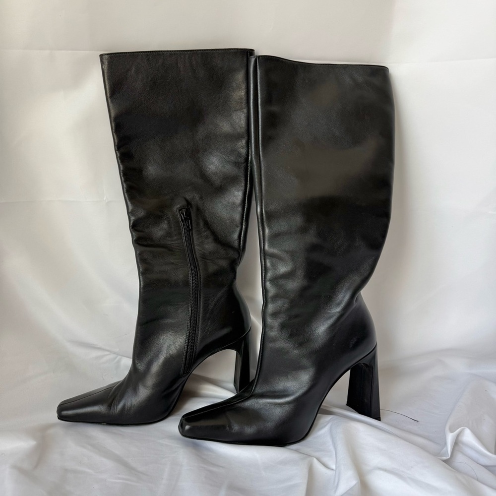 By Far Smooth Black Calf Leather Knee Hugh Boots